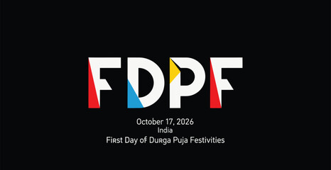 Fototapeta premium Durga puja festival text design with colorful flags