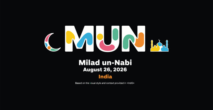 Colorful milad un-nabi celebration banner design with moon and mosque