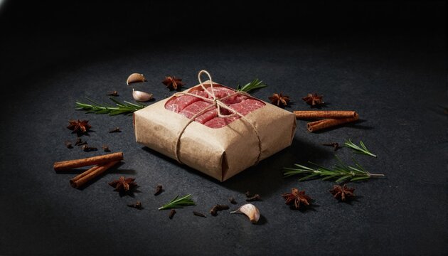 Premium raw beef cubes on dark slate