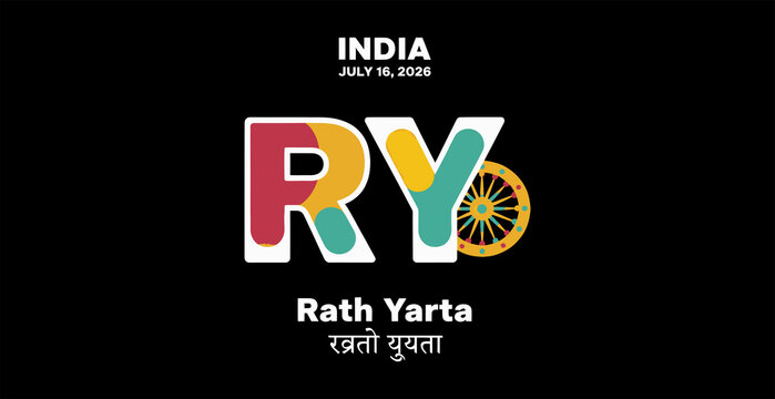 Colorful rath yatra logo design with ashok chakra symbol