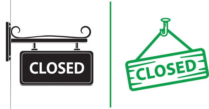 Vector illustration of two different closed signs for business. Representing store closure, retail status, and end of service hours