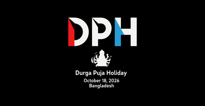 Durga puja holiday vector logo design with date text