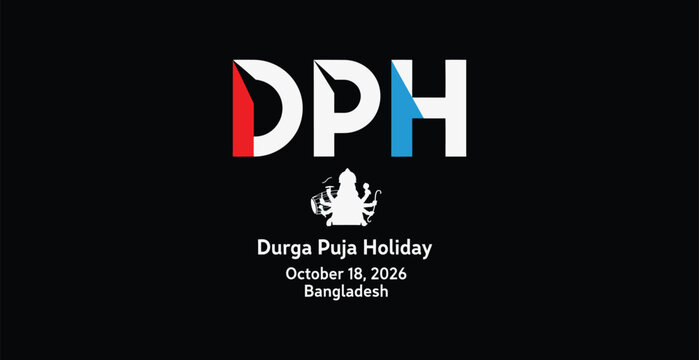 Durga puja holiday vector logo design with date text