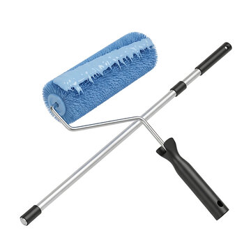 Blue microfiber mop head with extendable metal handle isolated on transparent background