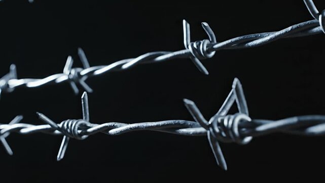 Close up of barbed wire against black background