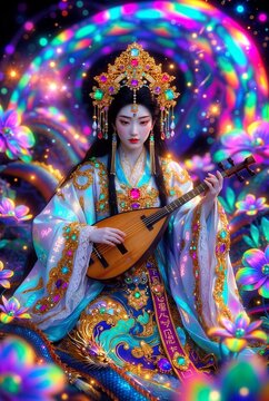 Divinit&agrave; asiatica della musica e delle arti in un mondo magico