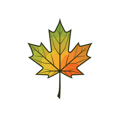 Obraz premium A stylized illustration of a single maple leaf, transitioning in color from green to yellow to orange, set against a white background.