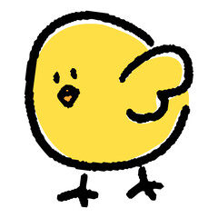 手描きのゆるいタッチで描かれた丸いフォルムのヒヨコ © eto itosawa