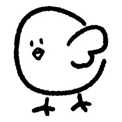 手描きのゆるいタッチで描かれた丸いフォルムのヒヨコ © eto itosawa