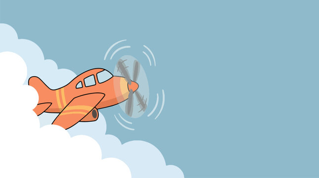 Orange toy airplane illustration with a spinning propeller, miniature plastic aircraft model for kids, vibrant aviation concept design isolated on a clean white background.