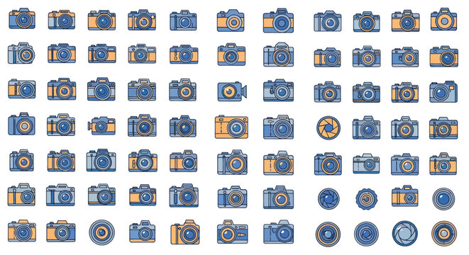 Seamless pattern of flat design camera icons for photography and technology.