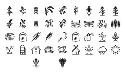 Cereals doodle 29 icon set with grain plants agriculture and editable stroke vector collection © Shameem