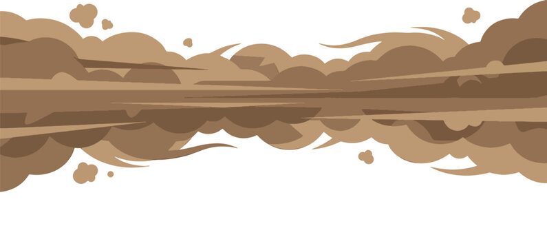 Horizontal landscape background featuring thick, dense brown dust clouds and sand particles swirling across the frame in a cinematic, atmospheric environmental scene.