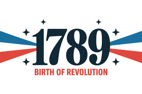 1789 Birth Of Revolution, Classic Serif Numbers With Tricolor Beams, Elegant Minimal Poster, Advertising, Branding, Marketing, Social Media, Print Template