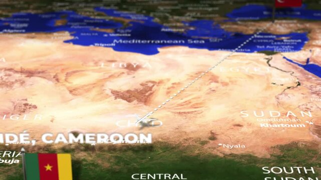 Flight From Ankara TURKEY to Yaounde CAMEROON with flag pins