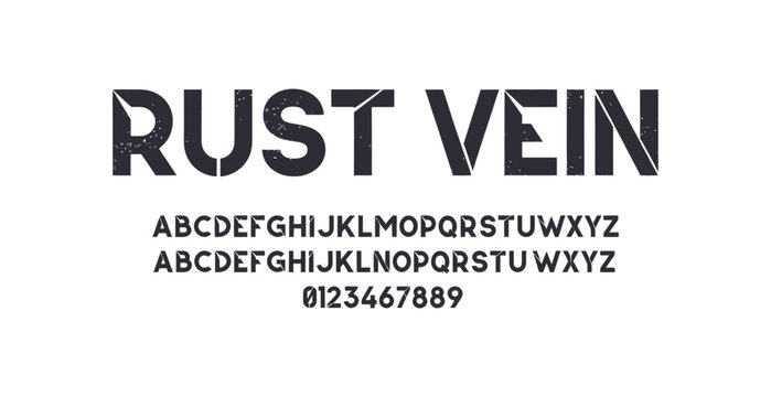Bold rust vein display font text with abc alphabet and numbers