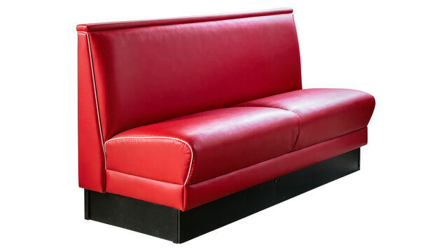 Isolated red retro diner booth with comfortable upholstered seating for restaurant interior design