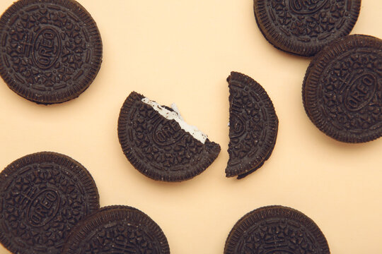 Mykolaiv, Ukraine - April 25, 2026: Oreo Cookies on beige background.