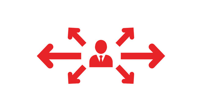 Business man icon with arrows pointing in different directions for decision making
