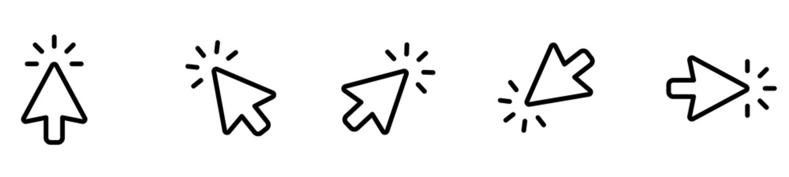 Cursor Click Icons Set. Mouse Pointer Symbol Collection. Isolated Hand Click Illustration. Minimal Line Vector Design