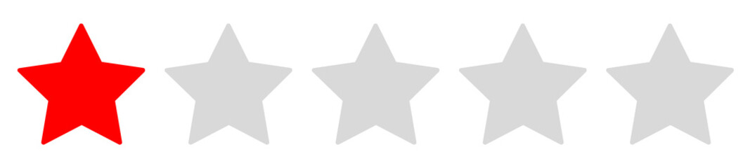Obraz premium One Star Rating Vector Illustration. Customer Review Feedback Icon Concept. Single Red Star PNG Evaluation Symbol. Isolated Quality Ranking Design