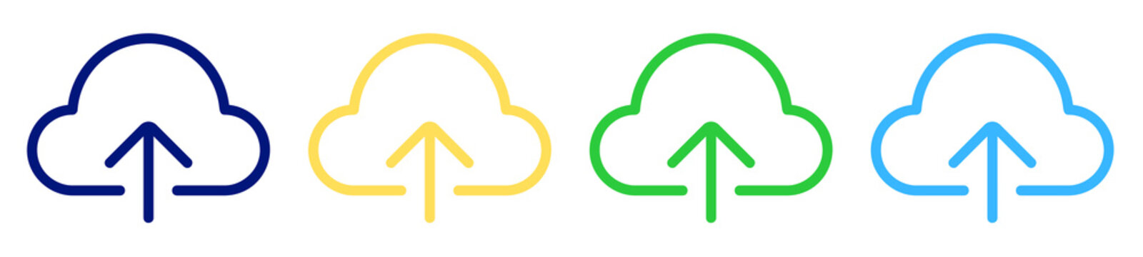 Cloud Upload Icons Set. Colorful Data Upload Symbols. Isolated Cloud Storage Illustration. Modern Technology Vector Design