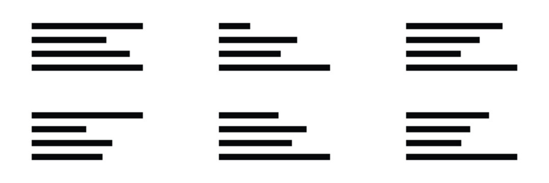 Text align icon vector set. Paragraph alignment symbol. Align icon vector illustration on white background. Vector illustration . EPS 10 .