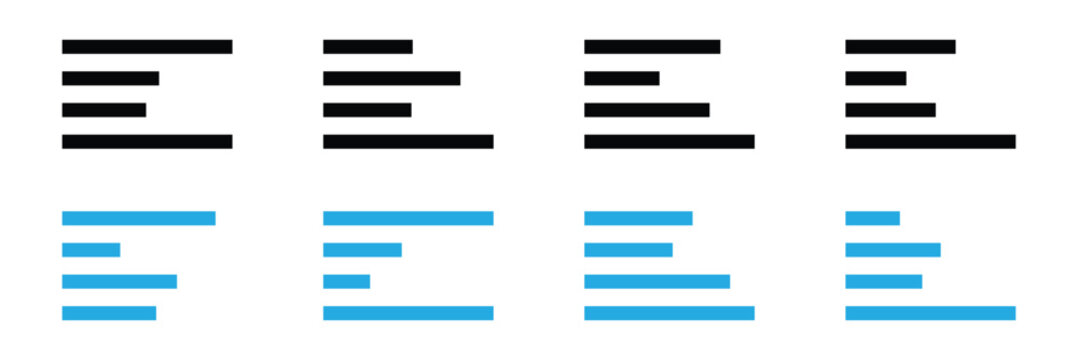 Text align icon vector set. Paragraph alignment symbol. Align icon vector illustration on white background. Vector illustration . EPS 10 .