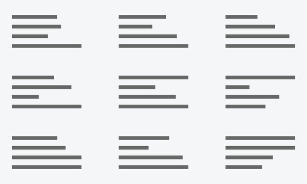 Text align icon vector set. Paragraph alignment symbol. Align icon vector illustration on white background. Vector illustration . EPS 10 .