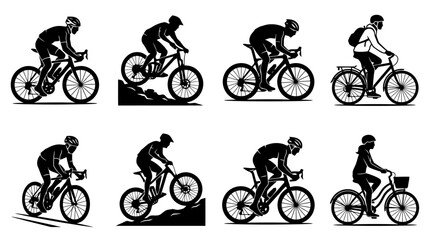 Obraz premium Cycling silhouettes in various positions.