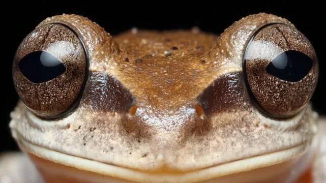 Close-up of a Big-Eyed Tree Frog Face, Detailed Macro of Amphibian Skin and Eyes on Black Background