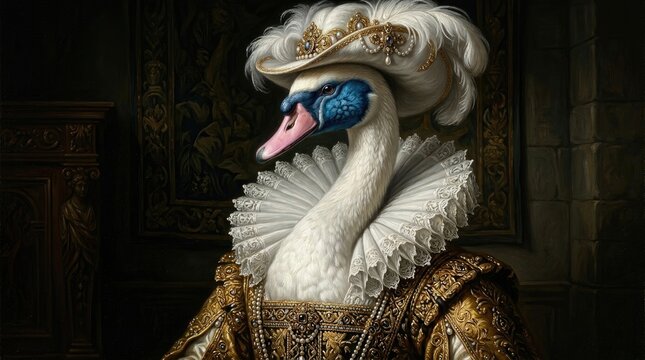 Regal swan portrait in baroque attire