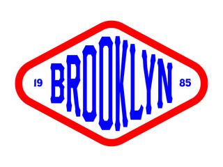 Vintage Brooklyn 1985 college style typography logo in red and blue diamond frame. © OnePencils