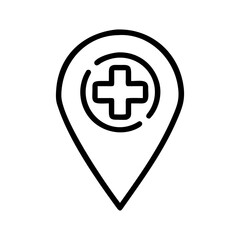 Fototapeta premium Pharmacy Location Line Icon, Drugstore Map Pin Outline Vector, Medical Store Navigation and Healthcare Location Symbol