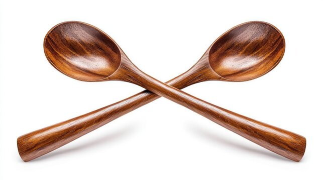 Two crossed wooden spoons against a white background.