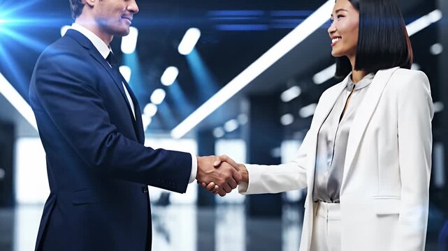 Business professionals in formal attire shaking hands agreement concept