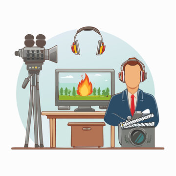 Filmmaker with Camera, Monitor, and Clapperboard