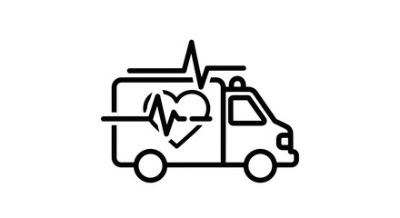 Fototapeta premium Ambulance Icon with Heartbeat and Heart Symbol, Medical Emergency Vehicle