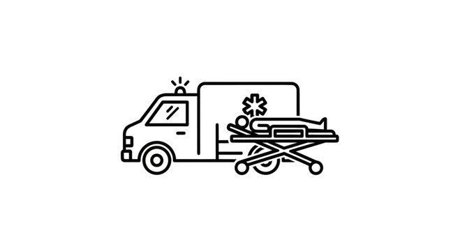 Ambulance icon with patient on stretcher, emergency medical transport, healthcare symbol