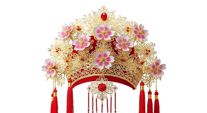 Chinese wedding hair comb with flowers and tassels