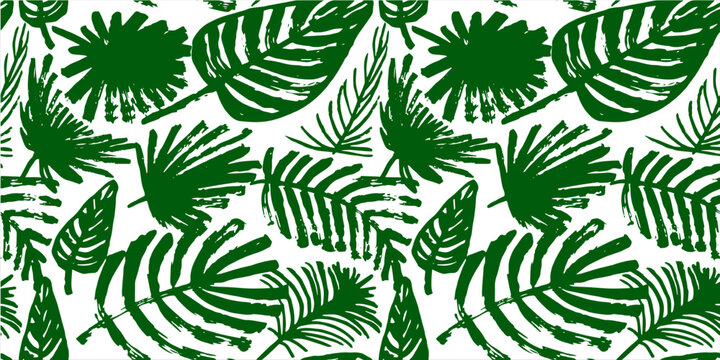 Vector seamless tropical pattern, bright tropical foliage, monstera leaves. Modern bright summer print design from thickets of tropical leaves from the jungle.