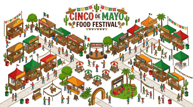 Cinco de Mayo Food Festival Market with Mexican Street Stalls Live Music and Families