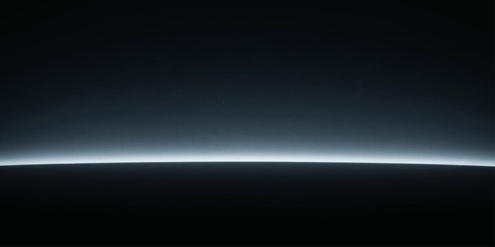 An abstract blue background featuring a dark space motion loop where a glowing planet earth and digital stars design a textured pattern of light rays and energy waves across a black sky animation