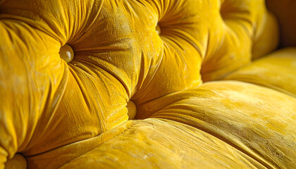 Fototapeta premium Close-up of Luxurious Yellow Velvet Tufted Upholstery Texture.