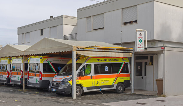 Ems Vans Parked at Emergency Service Station in Cavalino Treporti Italy