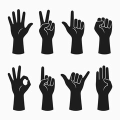 Obraz premium Diverse collection of vector black silhouette hand gestures, ideal for depicting communication, signals, body language, and human expression