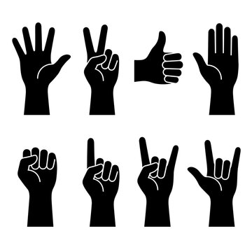 Vector set of common human hand gestures, portraying diverse nonverbal communication, symbolic expressions, and visual signals