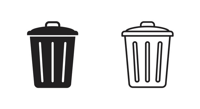 Trash can silhouette black and white line art style