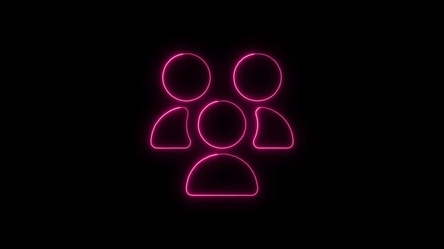Neon pink glowing group of people icon on black background illustration