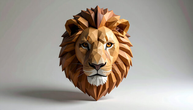 Geometric lion head sculpture